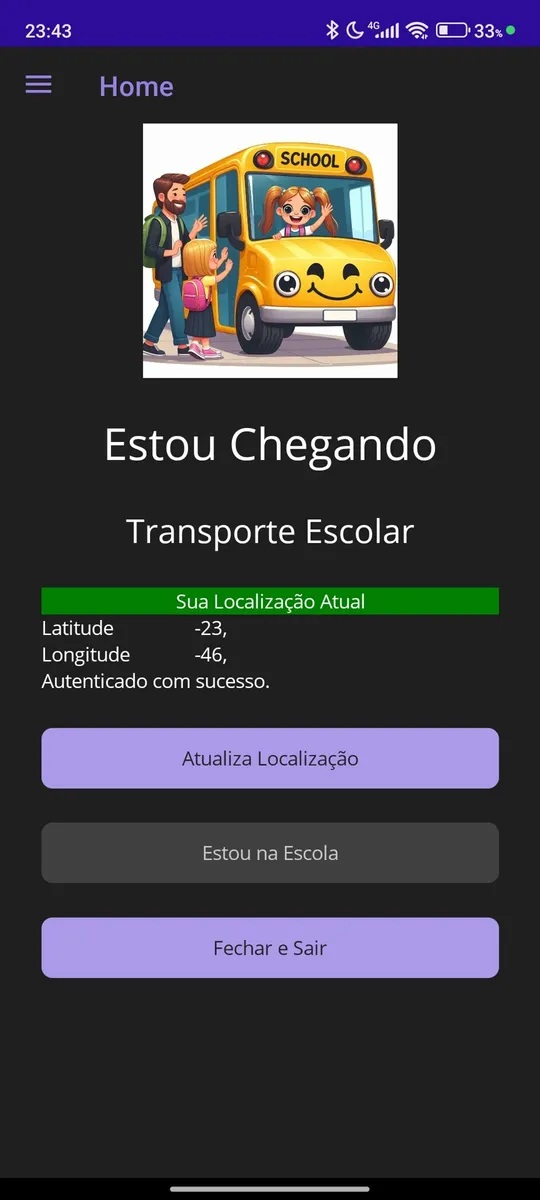 Tela do aplicativo para transporte escolar Estou Chegando